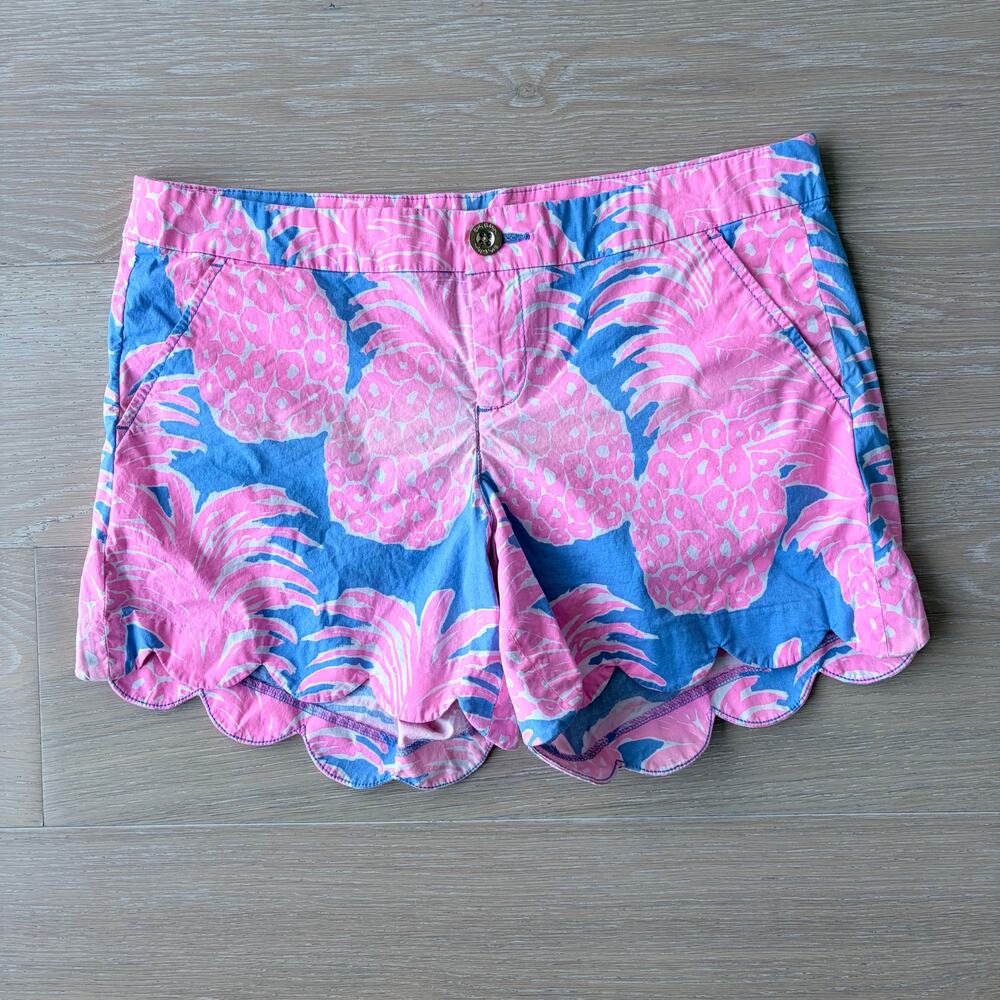 Lilly Pulitzer Women's Buttercup Scallop Hem Shorts Pineapple Shake Pink Blue 8
